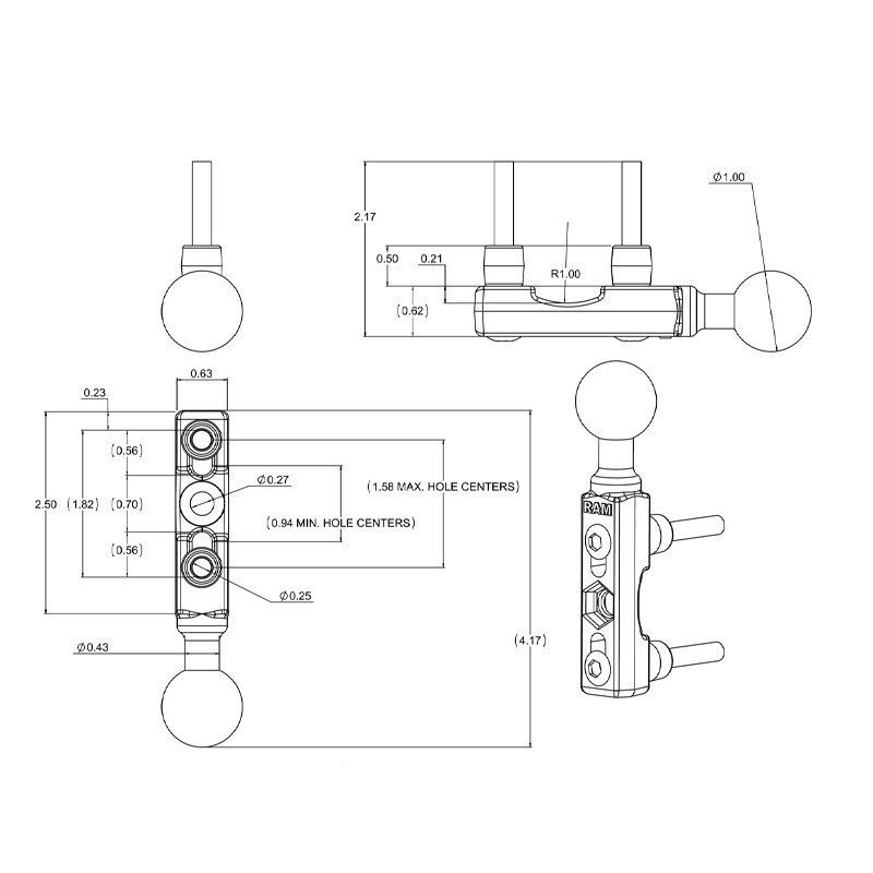 RAM Chrome Motorcycle Brake/Clutch Reservoir Ball Base - RAM-B-309-1CHU - Image 3